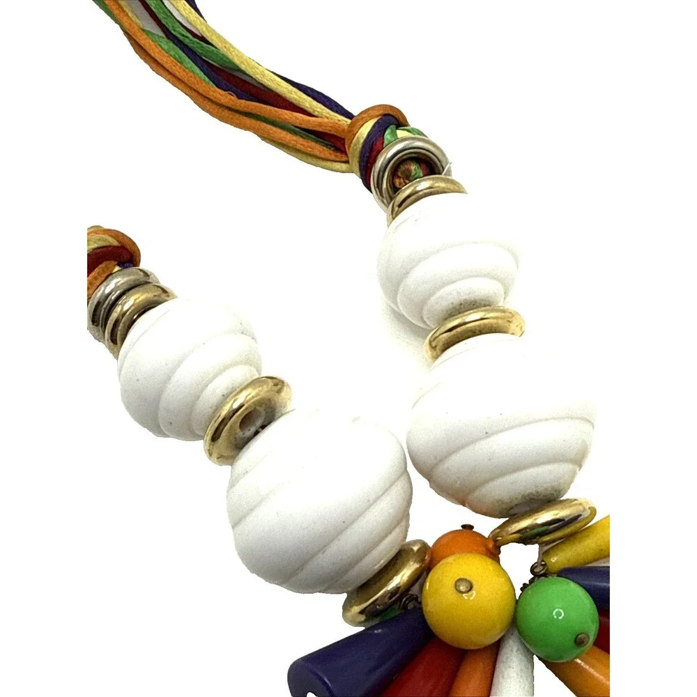 Vintage Statement Necklace Colorful Spike Beads Multi Cord Chunky Pop Art 18